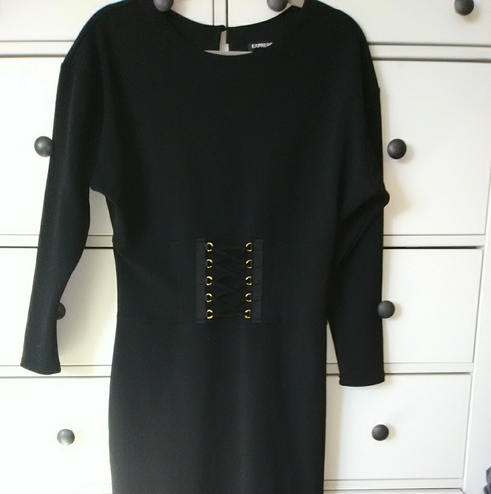 Black long-sleeved corset dress